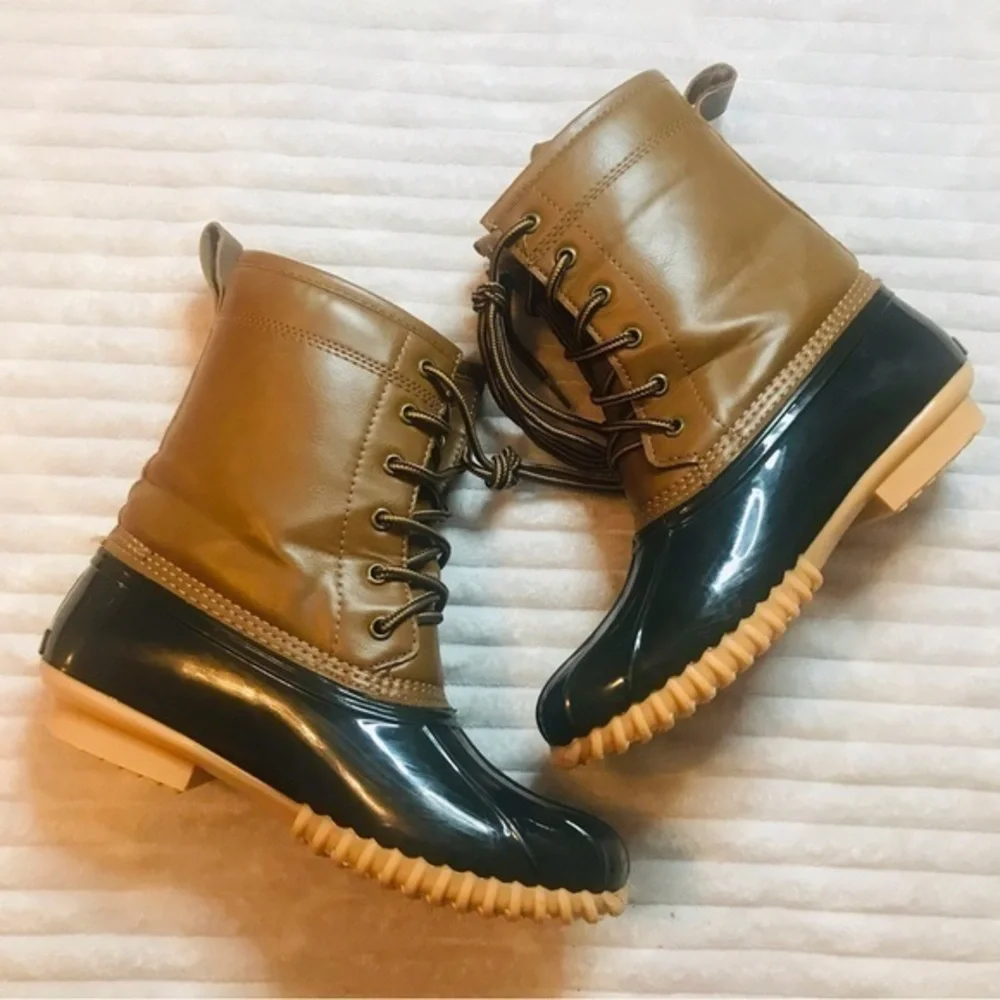 Sporto Elana Duck Boots Rain Boots Lace Up Women’s size 7 brown tan black